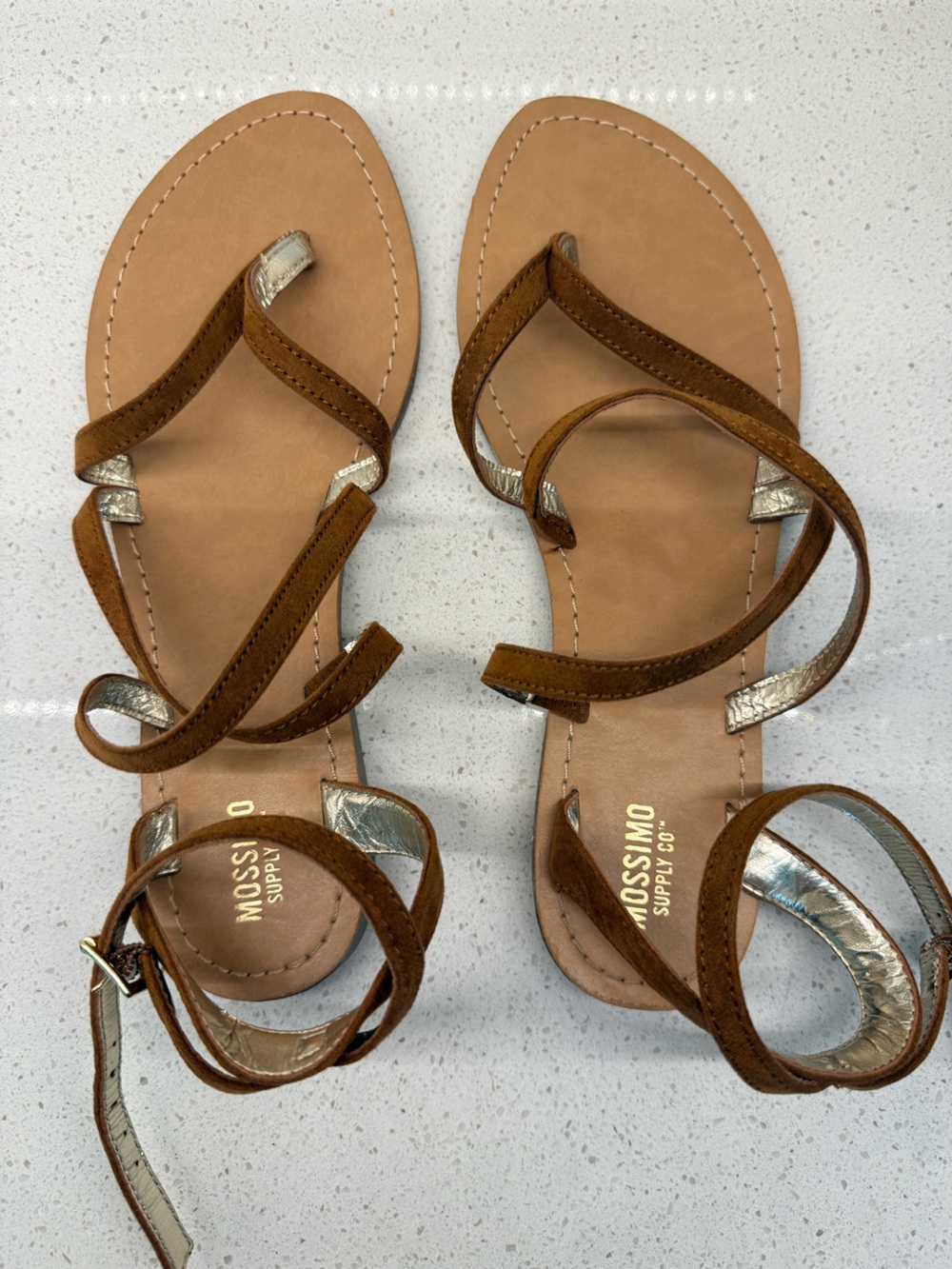 Mossimo Supply Co. Mai Strappy Gladiator Sandals Brown Gold Metallic Boho 7.5